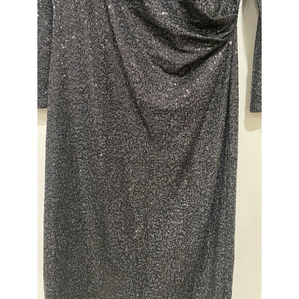 Carmen Marc Valvo Dress Sz 8 Black Silver Beaded Neck Sequin Cocktail Midi - Picture 10 of 12
